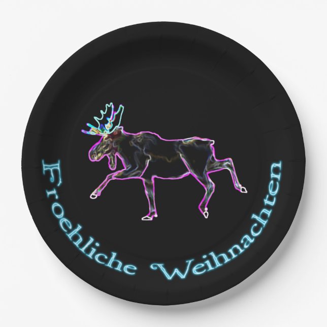 Froliche Weihnachten - Electric Moose Paper Plates (Front)