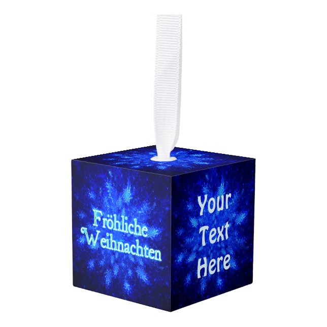 Froliche Weihnachten - Snowburst Cube Ornament (Front Angled)