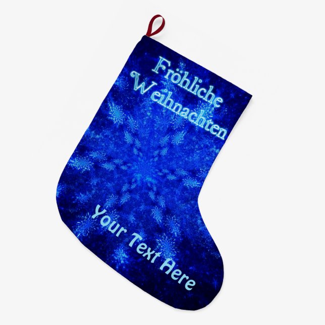 Froliche Weihnachten - Snowburst Large Christmas Stocking (Front (Hanging))