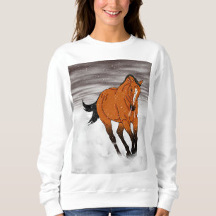 Frolicking Buckskin Horse in Snow Sweatshirt
