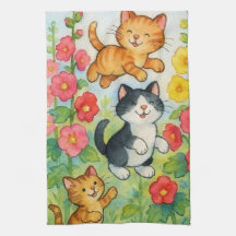Frolicking Country Cats in Flower Garden