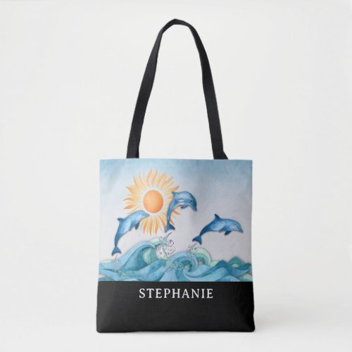 Frolicking Dolphins Personalized Tote Bag