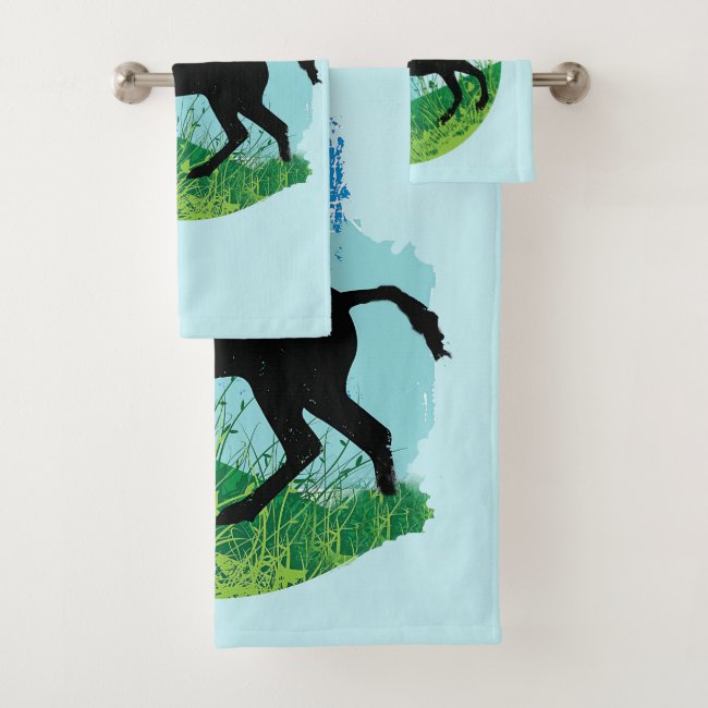 Frolicking Horse Design Bath Towel Set