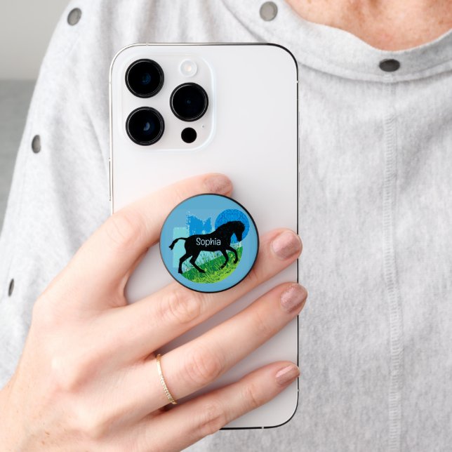 Frolicking Horse Design Phone Grip PopSocket (Hand)
