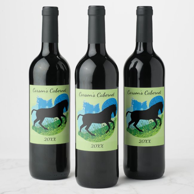 Frolicking Horse Design Wine Label