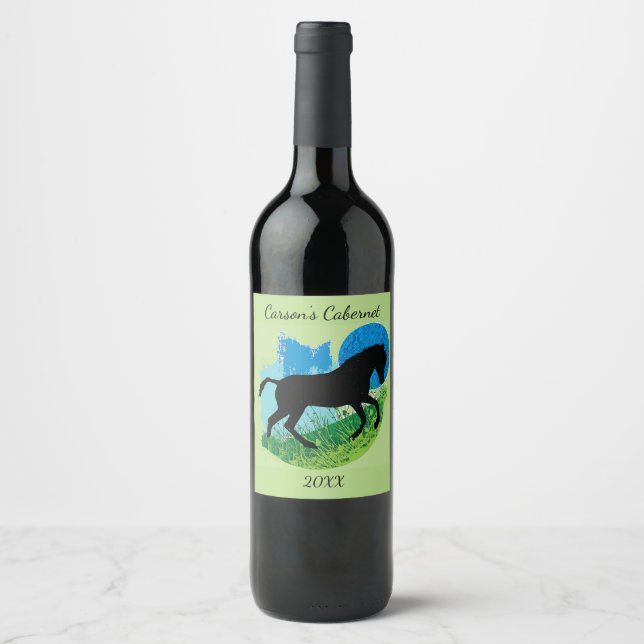 Frolicking Horse Design Wine Label (Front)