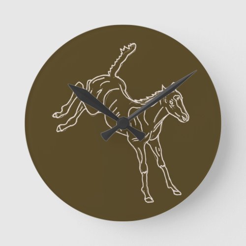 Frolicking Horse Foal _ transparent line   Round Clock