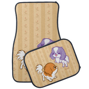 Frolicking Kawaii Puppies Japanese Chin Car Floor Mat