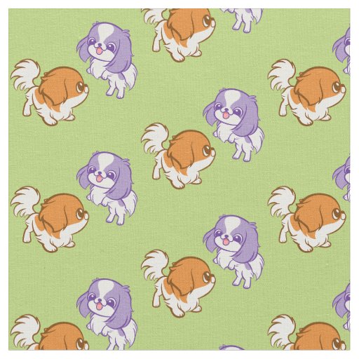 Frolicking Kawaii Puppies Japanese Chin Fabric