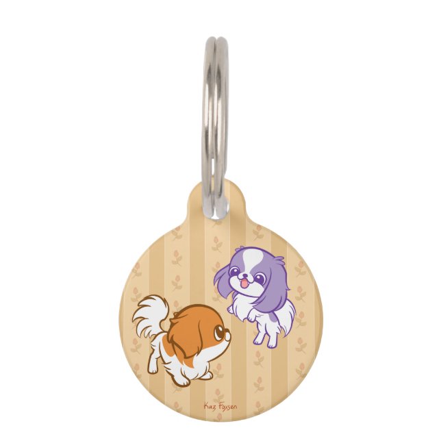 Frolicking Kawaii Puppies Japanese Chin Pet ID Tag (Front)