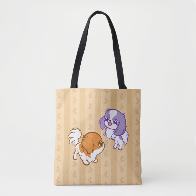 Frolicking Kawaii Puppies Japanese Chin Tote Bag (Front)