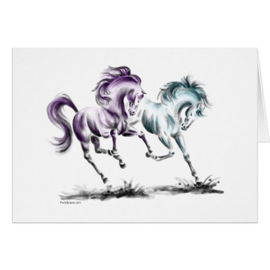 Frolicking Racing Wild Horses Cards (Front Horizontal)