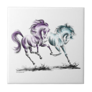 Frolicking Racing Wild Horses Ceramic Tile