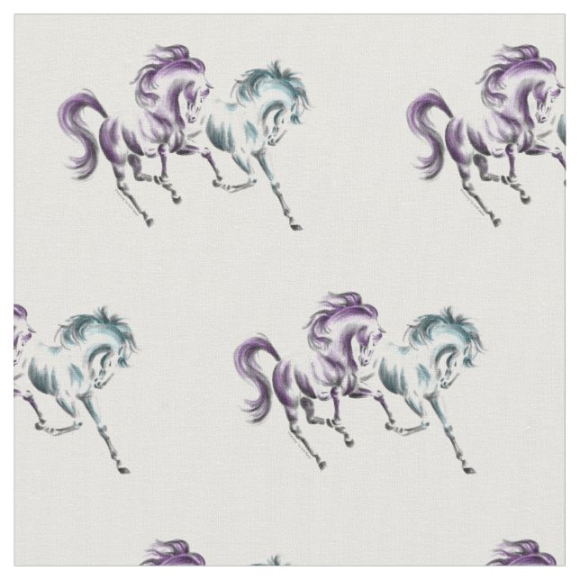 Frolicking Racing Wild Horses Fabric (Close Up)