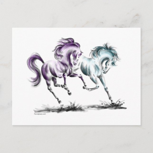 Frolicking Racing Wild Horses Postcard (Front)