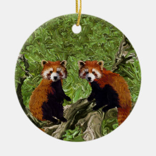 Frolicking Red Pandas Ceramic Ornament