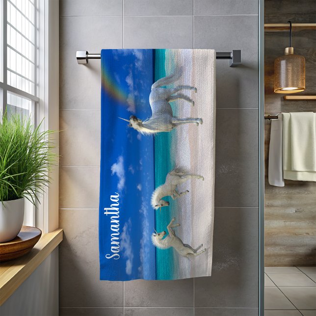 Frolicking Unicorn Foals on the Beach Personalized Towel (Creator Uploaded)
