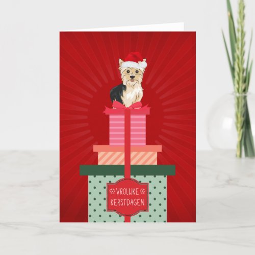 Frolijke Kerstdaagen Yorkie Hond Cadeautjes Kerst Holiday Card