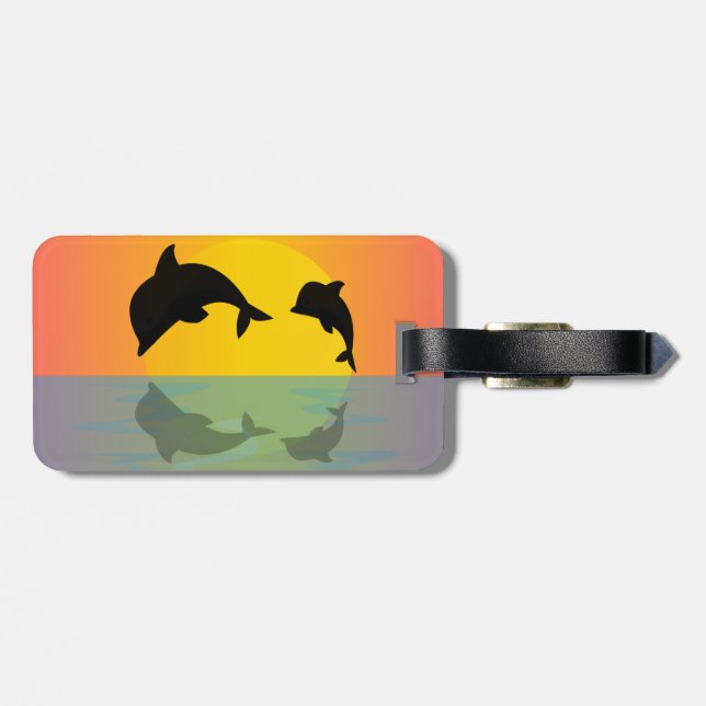 Frollocking Dolphins at Sunset Luggage Tag (Back Horizontal)