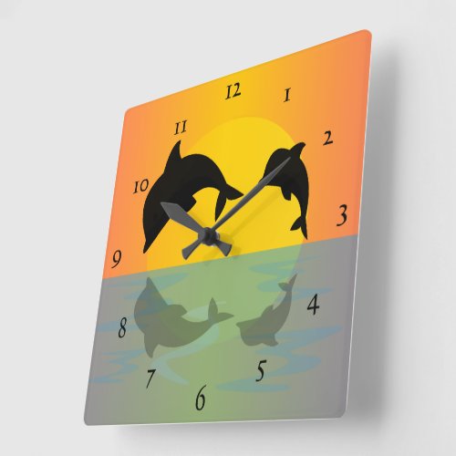 Frollocking Dolphins at Sunset Square Wall Clock