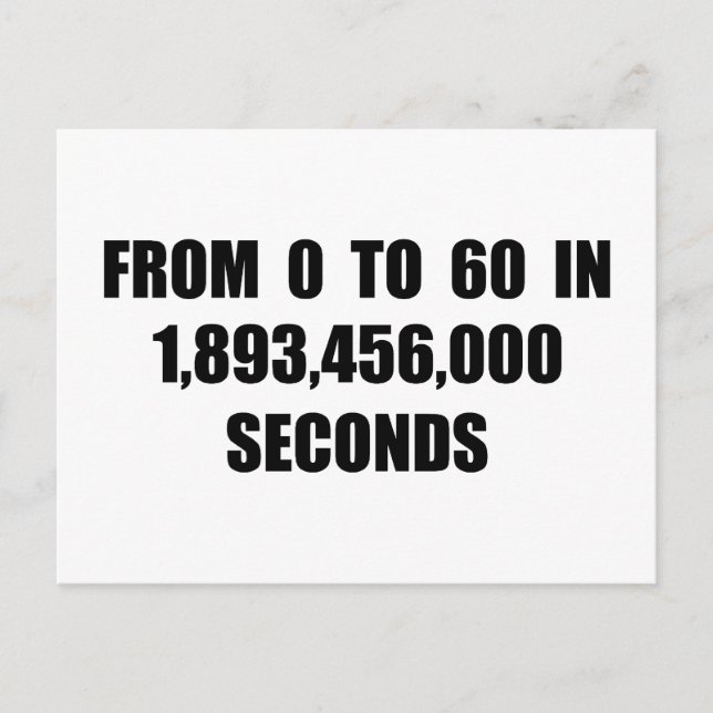 From  0 to 60 in seconds postcard (Front)
