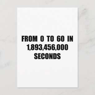 From 0 to 60 in seconds postcard