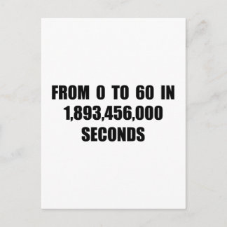 From 0 to 60 in seconds postcard