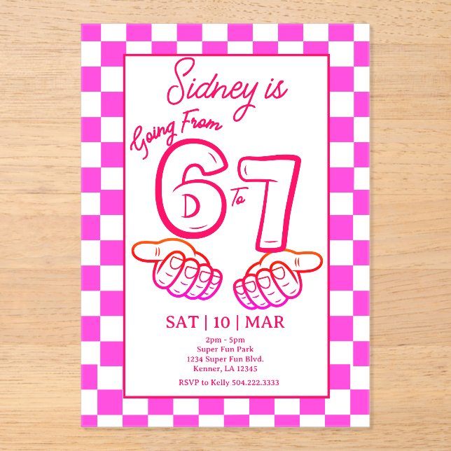From 6 to 7 Meme Birthday Checkerboard Invitation (Front)