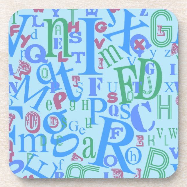 From A to Z Blue Beverage Coaster (Front)