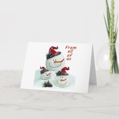 FROM ALL OF US ACROSS MILES AT CHRISTMAS SNOWMEN HOLIDAY CARD