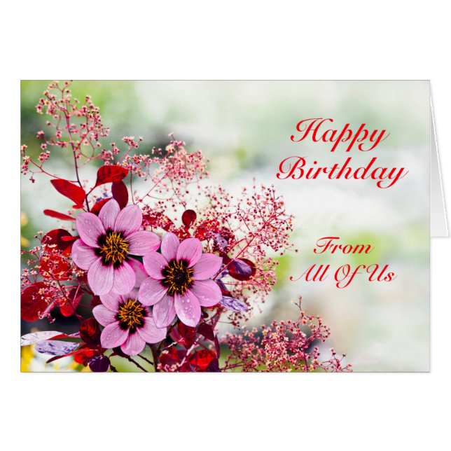 From All Of Us Birthday Pink Flowers Cards (Front Horizontal)