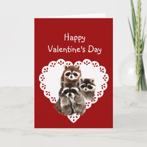 From all of Us Funny Raccoon Valentine Holiday Card