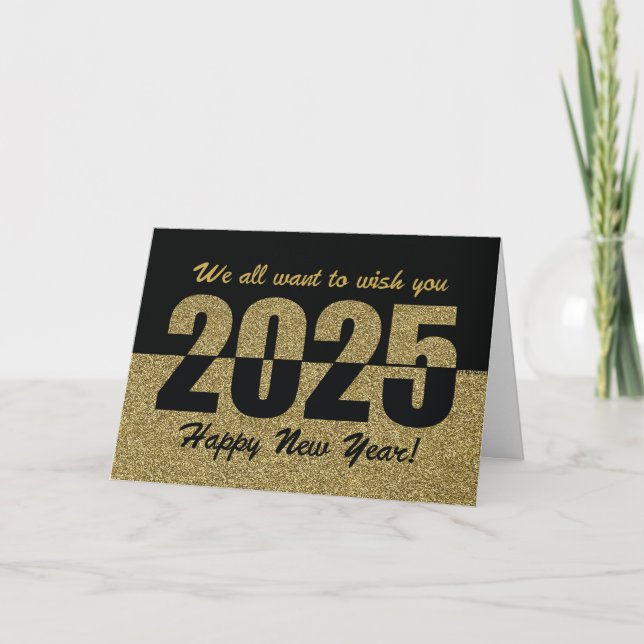 From All of Us Happy New Year 2025, Gold Glitter  Holiday Card (Front)