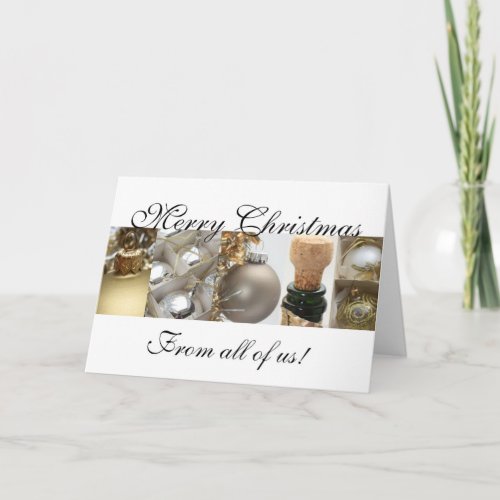from all of us merry christmas gold on white chris holiday card