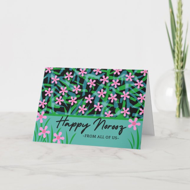 From All of Us Norooz Persian New Year Pink Flower Holiday Card (Front)
