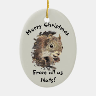 From all us Nuts Christmas Squirrel Watercolor Ceramic Ornament