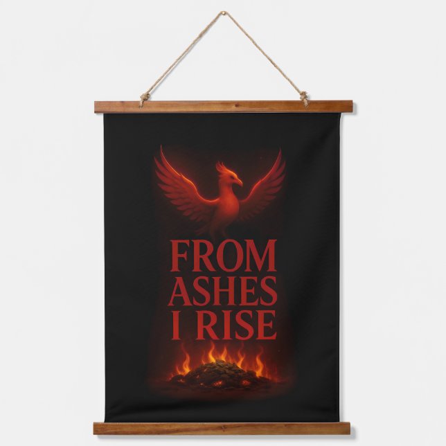 From Ashes I Rise – Phoenix Rebirth Motivational Hanging Tapestry (Front)