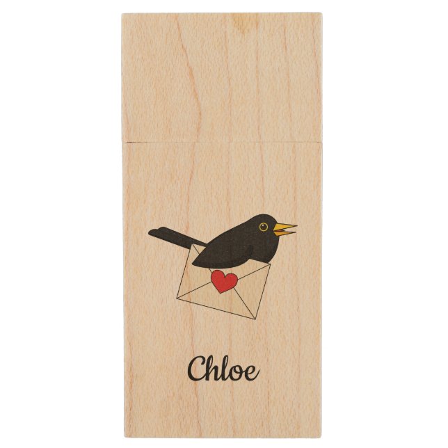 From Blackbird with Love Wood Flash Drive (Front Vertical)
