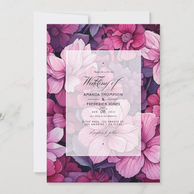 From Blush To Currant Red Floral Spring Wedding Invitation (Front)