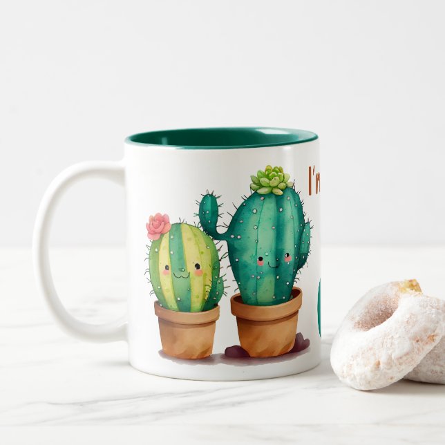 From cact-i to cat-us, cute Valentine Button Two-Tone Coffee Mug (With Donut)