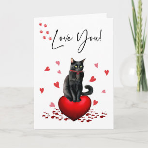FROM Cat Valentine Black with Red Hearts Card