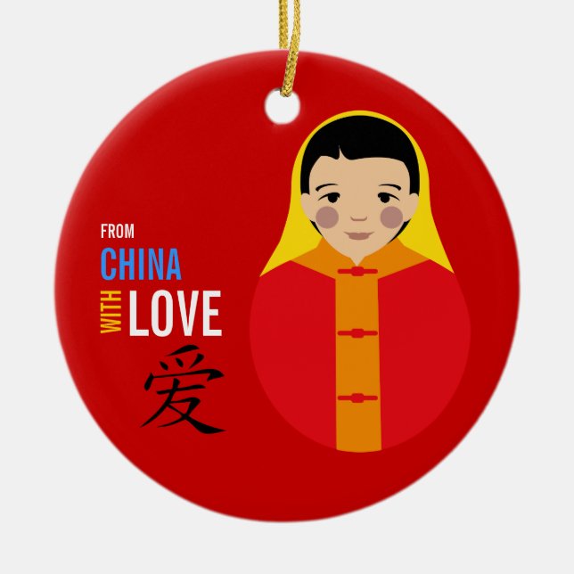 From China With Love - Boy Adoption- Red Thread Ceramic Ornament (Front)