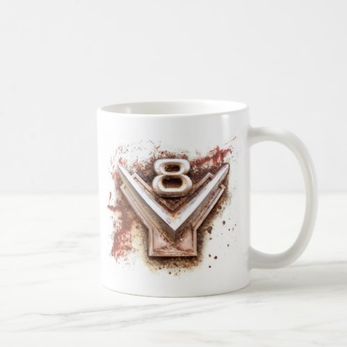 From classic car Rusty old v8 emblem in chrome Coffee Mug