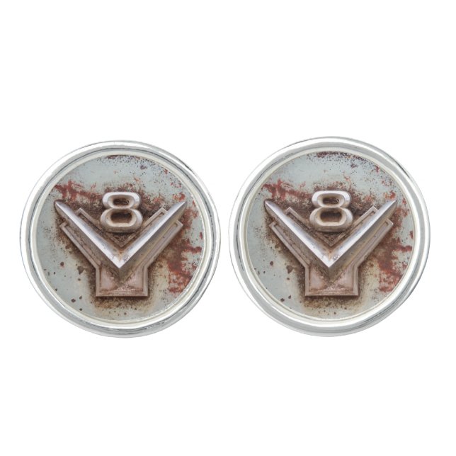 From classic car: Rusty old v8 emblem in chrome Cufflinks (Front)