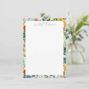 From Desk Of Floral Border Name Colorful Modern Note Card