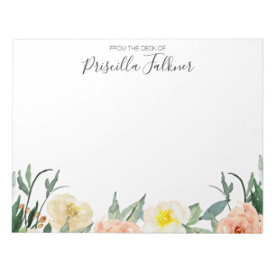 From Desk Of Modern Coral Peach Watercolor Flowers Notepad
