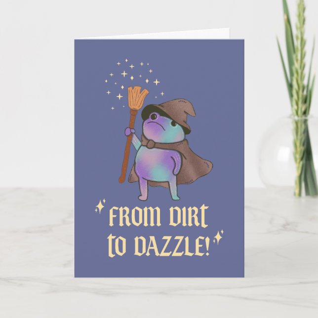 From Dirt to Dazzle Funny Wizard Frog Witch Hat  Card (Front)
