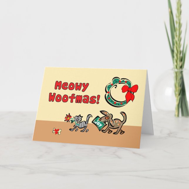 From Dog & Cat at Christmas, Wreath, Funny Holiday Card (Front)