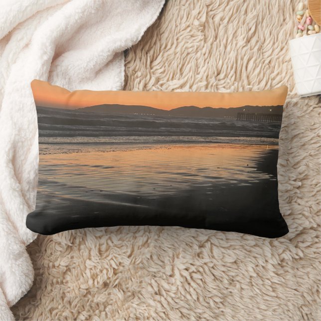 From Dusk Till Twilight At The Beach Photo Print Lumbar Pillow (Blanket)