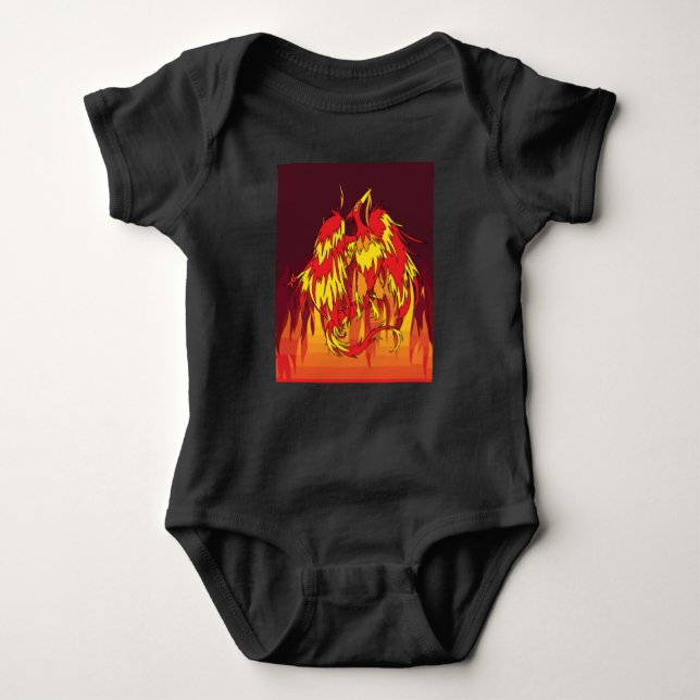 From Fire And Flames Phoenix Bird Baby Bodysuit (Front)